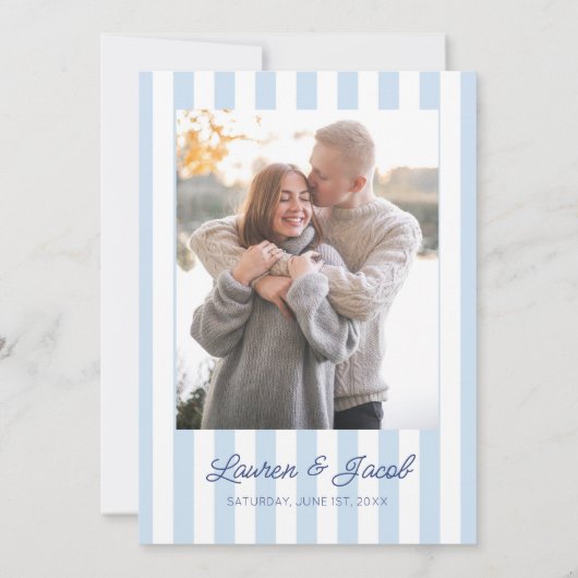 Modern Minimal Minimalist Blue Stripes Wedding Save The Date (Achterkant)
