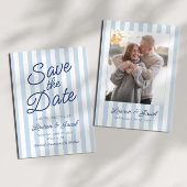 Modern Minimal Minimalist Blue Stripes Wedding Save The Date