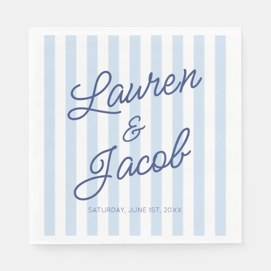 Modern Minimal Minimalist Blue Stripes Wedding Servet (Voorkant)