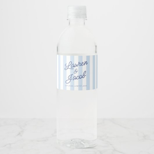 Modern Minimal Minimalist Blue Stripes Wedding Waterfles Etiket (Voorkant)