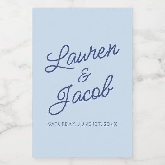 Modern Minimal Minimalist Blue Wedding Mini Wijn Etiket (Enkel label)