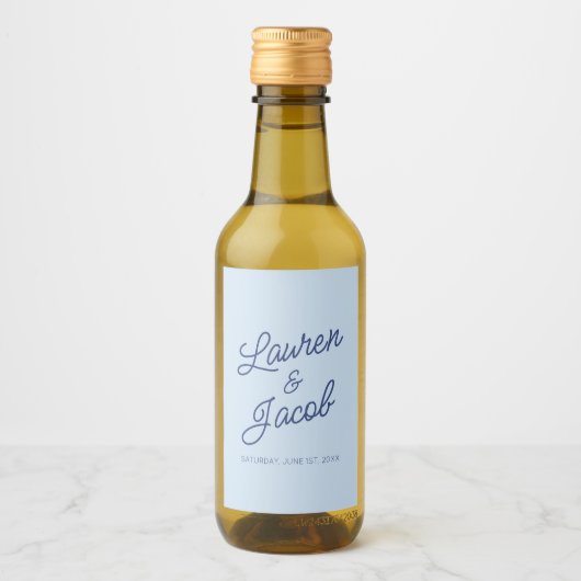 Modern Minimal Minimalist Blue Wedding Mini Wijn Etiket (Voorkant)