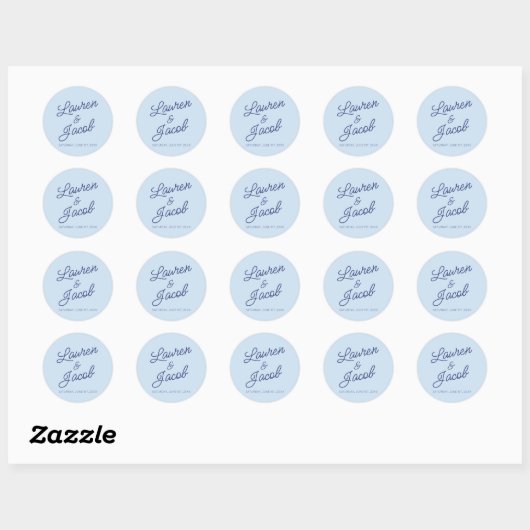 Modern Minimal Minimalist Blue Wedding Ronde Sticker (Vel)