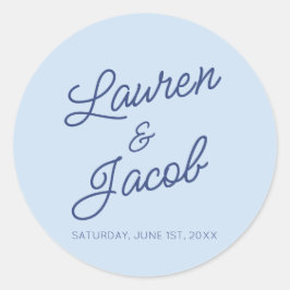 Modern Minimal Minimalist Blue Wedding Ronde Sticker