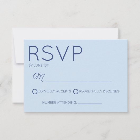 Modern Minimal Minimalist Blue Wedding RSVP Kaartje (Voorkant)