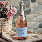 Modern Minimal Minimalist Blue Wedding Sparkling Wijnetiket