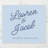 Modern Minimal Minimalist Blue Wedding Sparkling Wijnetiket (Enkel label)