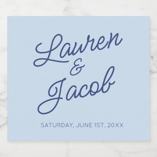 Modern Minimal Minimalist Blue Wedding Sparkling Wijnetiket (Enkel label)