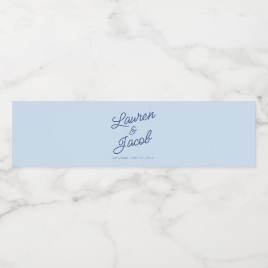 Modern Minimal Minimalist Blue Wedding Waterfles Etiket (Enkel label)