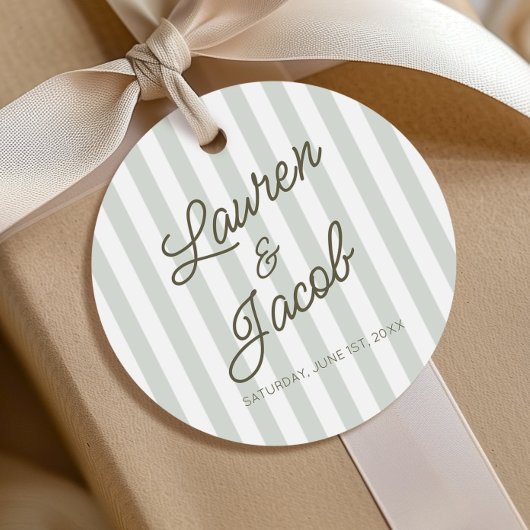 Modern Minimal Minimalist Green Stripes Wedding Bedankjes Labels