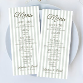 Modern Minimal Minimalist Green Stripes Wedding Menu