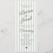 Modern Minimal Minimalist Green Stripes Wedding Programmakaart (Voorkant)