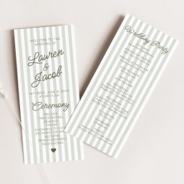 Modern Minimal Minimalist Green Stripes Wedding Programmakaart