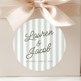 Modern Minimal Minimalist Green Stripes Wedding Ronde Sticker