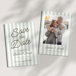 Modern Minimal Minimalist Green Stripes Wedding Save The Date