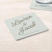 Modern Minimal Minimalist Green Wedding Kartonnen Onderzetters (Schuin)