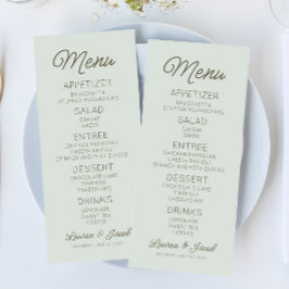 Modern Minimal Minimalist Green Wedding Menu