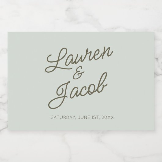 Modern Minimal Minimalist Green Wedding Mini Sparkling Wijnetiket (Enkel label)
