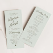 Modern Minimal Minimalist Green Wedding Programmakaart