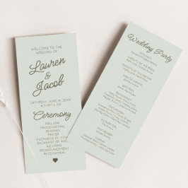 Modern Minimal Minimalist Green Wedding Programmakaart