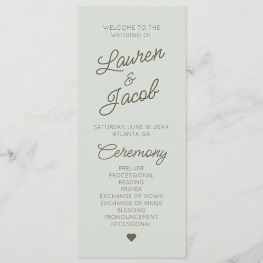Modern Minimal Minimalist Green Wedding Programmakaart (Voorkant)