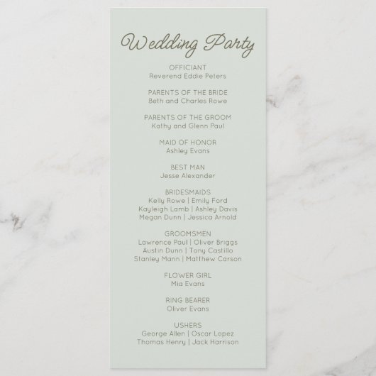 Modern Minimal Minimalist Green Wedding Programmakaart (Achterkant)