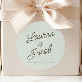 Modern Minimal Minimalist Green Wedding Ronde Sticker