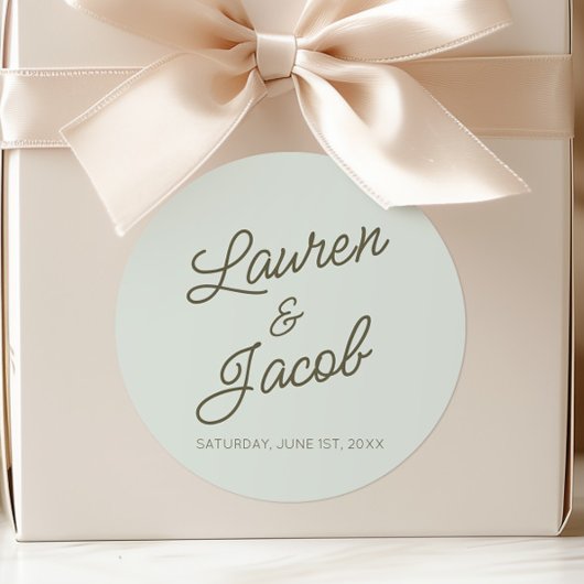 Modern Minimal Minimalist Green Wedding Ronde Sticker