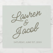 Modern Minimal Minimalist Green Wedding Sparkling Wijnetiket (Enkel label)