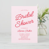 Modern Minimal Minimalist Pink Red Bridal Shower Kaart (Staand voorkant)