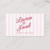 Modern Minimal Minimalist Pink Stripes Red Wedding Plaatskaartje (Achterkant)