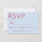 Modern Minimal Minimalist Red Blue Wedding RSVP Kaartje (Voorkant)