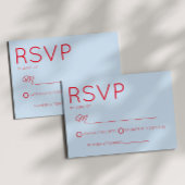 Modern Minimal Minimalist Red Blue Wedding RSVP Kaartje
