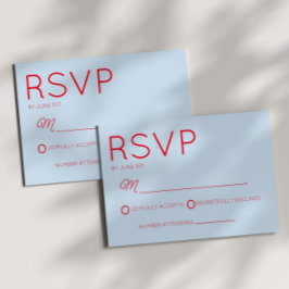 Modern Minimal Minimalist Red Blue Wedding RSVP Kaartje