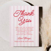 Modern Minimal Minimalist Red Pink Stripes Wedding Bedankkaart