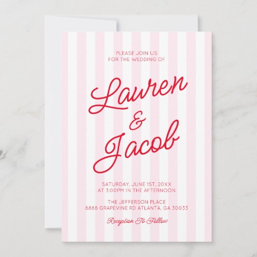 Modern Minimal Minimalist Red Pink Stripes Wedding Kaart (Voorkant)
