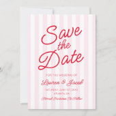 Modern Minimal Minimalist Red Pink Stripes Wedding Save The Date (Voorkant)