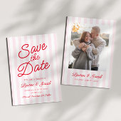 Modern Minimal Minimalist Red Pink Stripes Wedding Save The Date