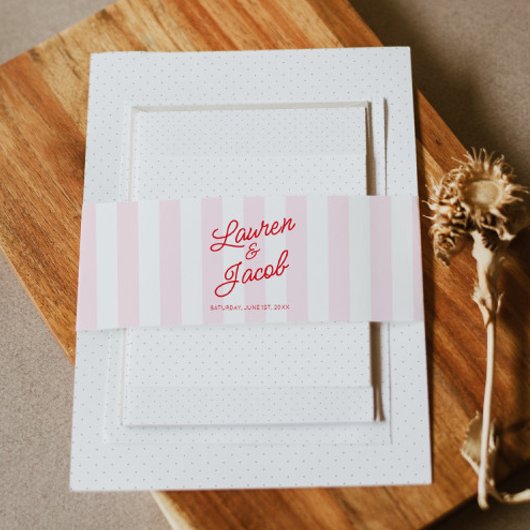 Modern Minimal Minimalist Red Pink Stripes Wedding Uitnodigingen Wikkel