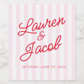Modern Minimal Minimalist Red Pink Stripes Wedding Wijn Etiket (Enkel label)