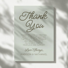 Modern Minimal Minimalist Sage Green Wedding Bedankkaart