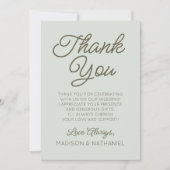 Modern Minimal Minimalist Sage Green Wedding Bedankkaart (Voorkant)