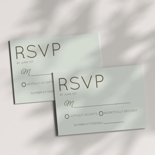 Modern Minimal Minimalist Sage Green Wedding RSVP Kaartje
