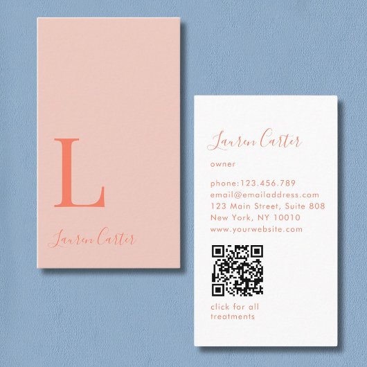 Modern Minimal Monogram Blush Oranje QR-code Visitekaartje