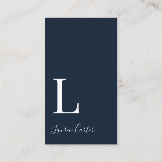 Modern Minimal Monogram Darkblue QR-code Visitekaartje (Voorkant)