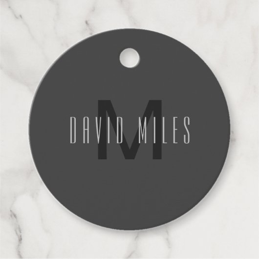 Modern Minimal Monogram Design Bewerkbaar Donkergr Bedankjes Labels (Voorkant)