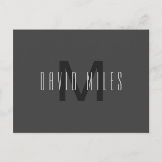 Modern Minimal Monogram Design Bewerkbaar Donkergr Briefkaart (Voorkant)