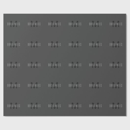 Modern Minimal Monogram Design Bewerkbaar Donkergr Cadeaupapier (Vlak)