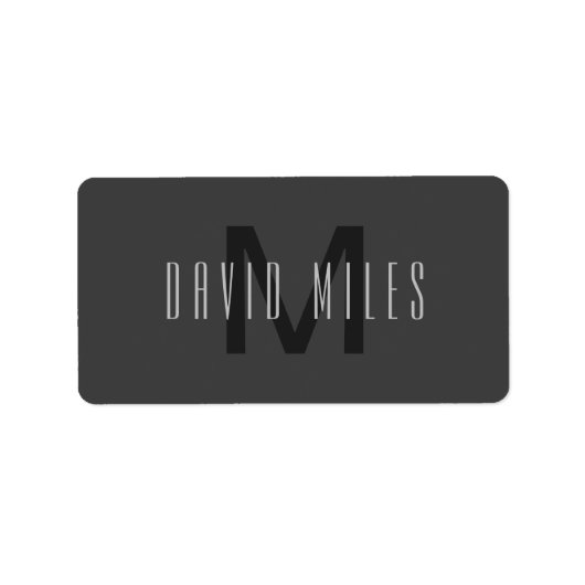Modern Minimal Monogram Design Bewerkbaar Donkergr Etiket (Voorkant)