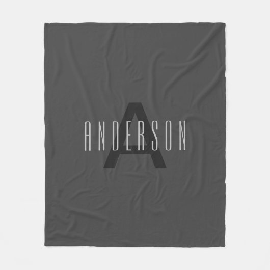 Modern Minimal Monogram Design Bewerkbaar Donkergr Fleece Deken (Voorkant)